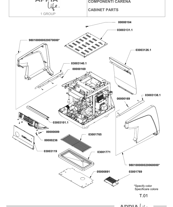 Nuova Simonelli Appia Life 1GR komple patlamış resim