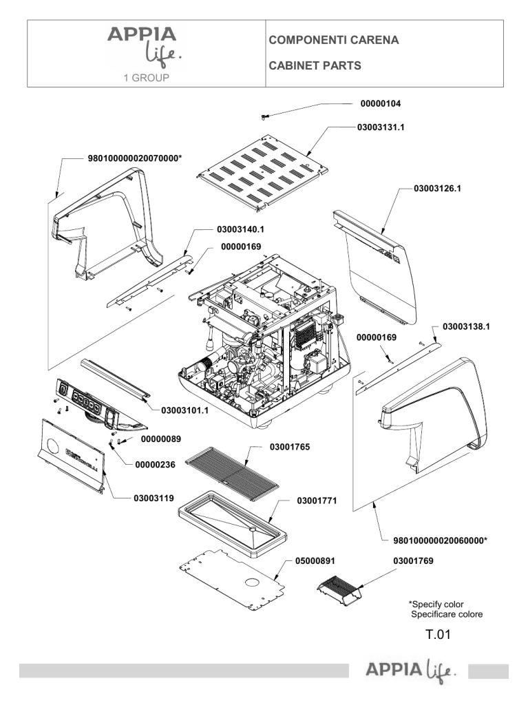 Nuova Simonelli Appia Life 1GR komple patlamış resim