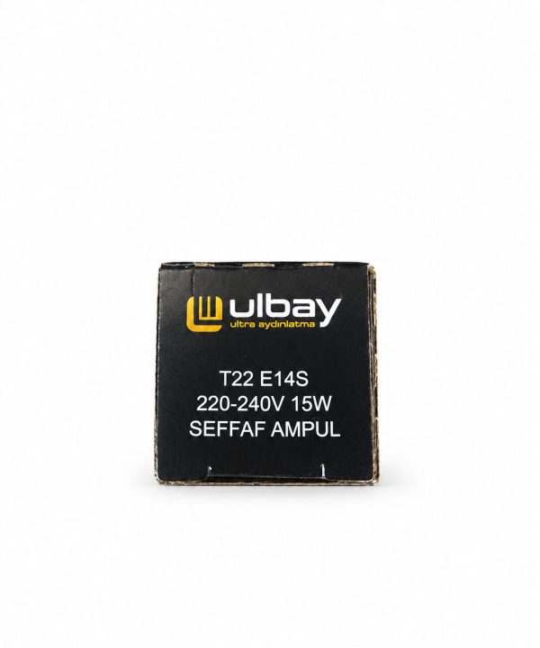 Ulbay T22 E14S 15W ampul kutusu düz beyaz fonda